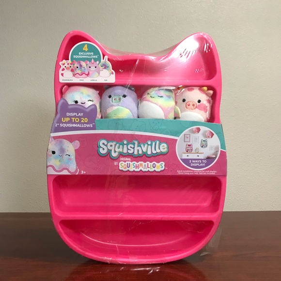 Squishmallows Squishville Display Pink Case w/ Set of 4 Plush 2" fits up 20 NEW - Picture 1 of 11